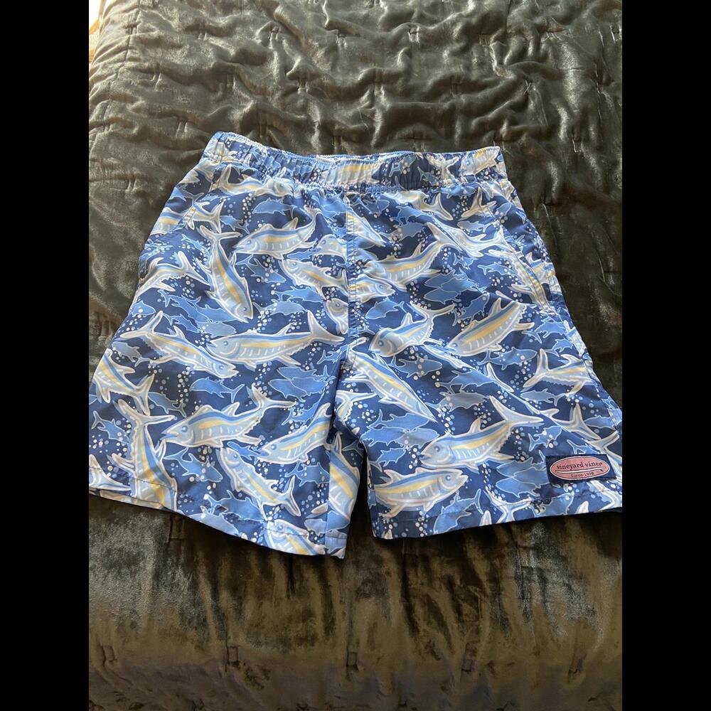 Vineyard Vines Boy's Blue Fish Pattern Swim Shorts Y Med